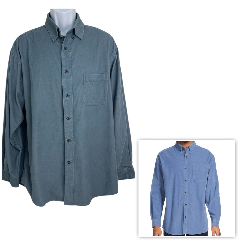 Roundtree & Yorke Men's Long Sleeve Shirt Size XL Deep Blue Solid Corduroy